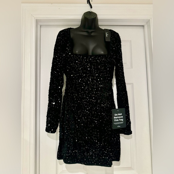 Lulus Marvelous Radiance Elegant Black Sequin Cutout Long Sleeve Mini Dress - Picture 5 of 9